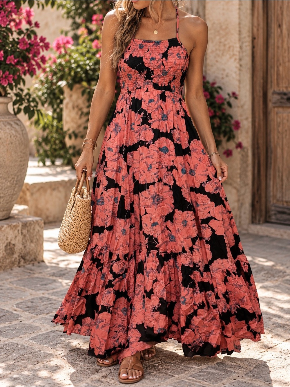 Free People Intimately Floral Halter Handkerchief Hem Maxi Dress Size XS